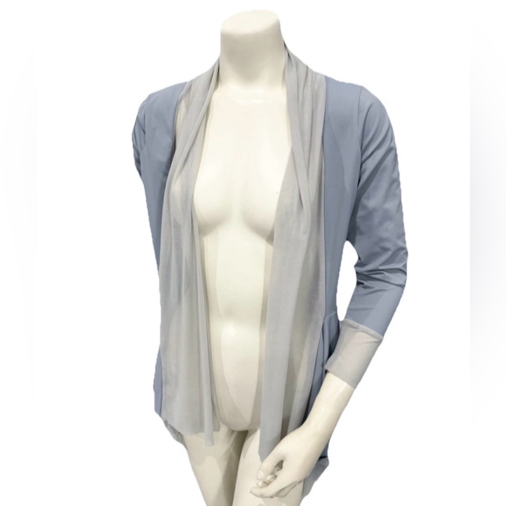 Denise Cronwall Women’s Cardigan Jacket L Blue Gray Open Front Activewear USA